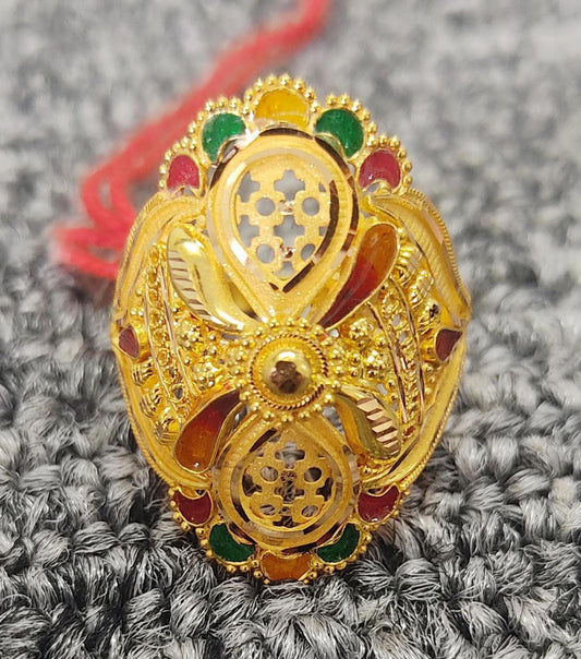 Filigree 22k Gold Ring Hand Crafted Jewelry for Party, Dainty Designer Gold Ring