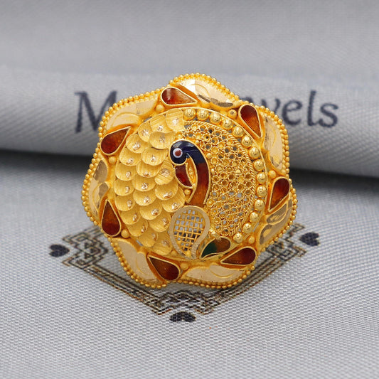 Peacock Ring in 22kt Gold Handmade Indian Jewelry, K5892