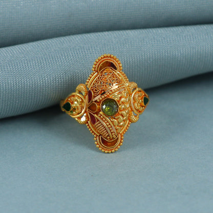 916 22k yellow solid gold ring handmade jewelry for gift, rajasthani indian Style traditional handcrafted gold ring, Meenakari Gold Ring,