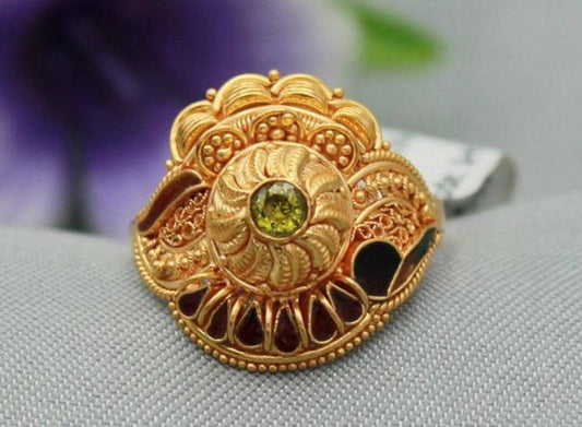 Meenakari Gold Ring, Hand Crafted 22 karat Solid Gold Ring, Women Gold Ring