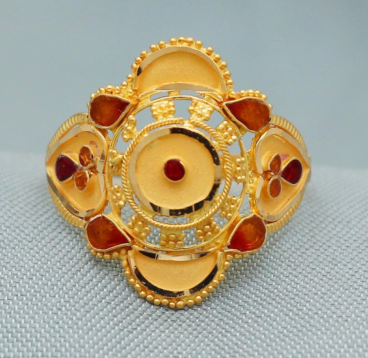 22k Solid Gold Ring Jewelry, Handmade Indian Vintage and antique Ring, Statement Pure Real Gold Ring, Indian Enamel Meenakari Gold Ring,