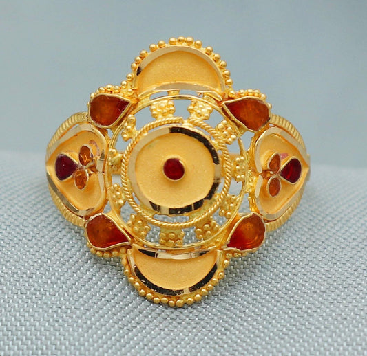 22k Solid Gold Ring Jewelry, Handmade Indian Vintage and antique Ring, Statement Pure Real Gold Ring, Indian Enamel Meenakari Gold Ring,