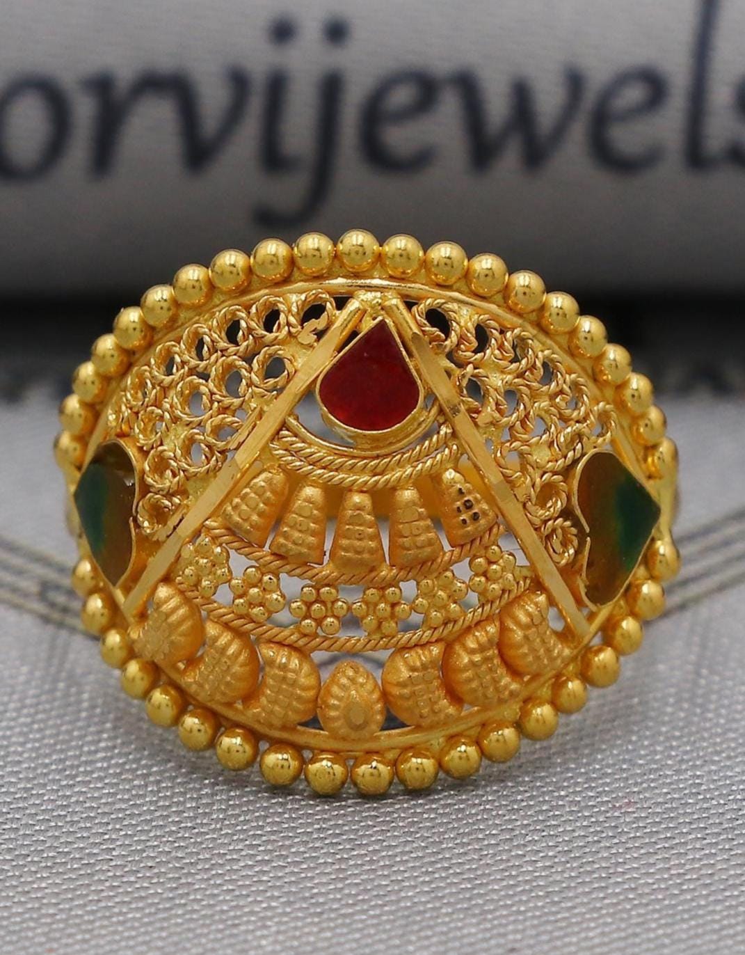 22k Gold Gold Ring, Dome Vintage Designer Unique New Solid Gold 22k Ring, Rajasthani Indian Jewelry, Filigree Oval Shape Ring, K6121