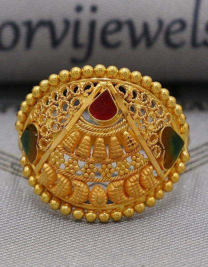 22k Gold Gold Ring, Dome Vintage Designer Unique New Solid Gold 22k Ring, Rajasthani Indian Jewelry, Filigree Oval Shape Ring, K6121