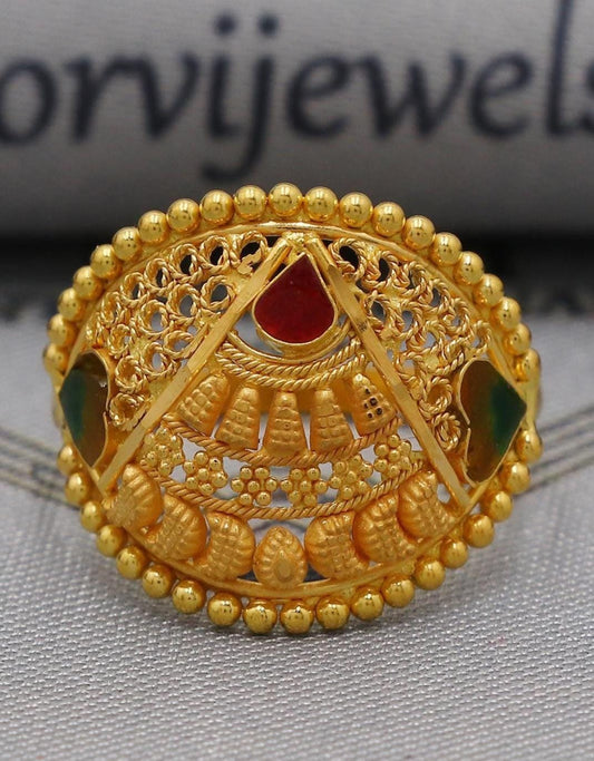 22k Gold Gold Ring, Dome Vintage Designer Unique New Solid Gold 22k Ring, Rajasthani Indian Jewelry, Filigree Oval Shape Ring, K6121