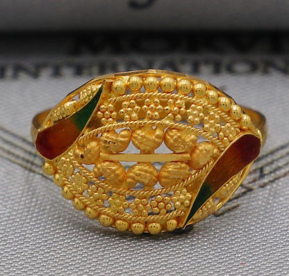 22k Gold Gold Ring, Dome Vintage Designer Unique New Solid Gold 22k Ring, Rajasthani Indian Jewelry, Filigree Oval Shape Ring, K6123