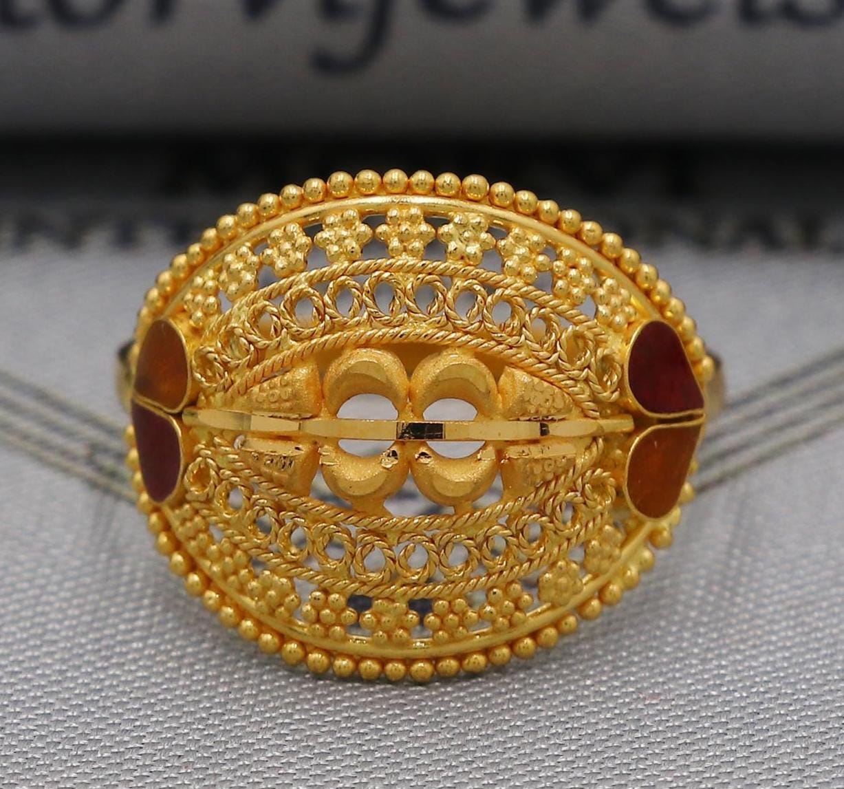 22k Gold Gold Ring, Dome Vintage Designer Unique New Solid Gold 22k Ring, Rajasthani Indian Jewelry, Filigree Oval Shape Ring, K6120