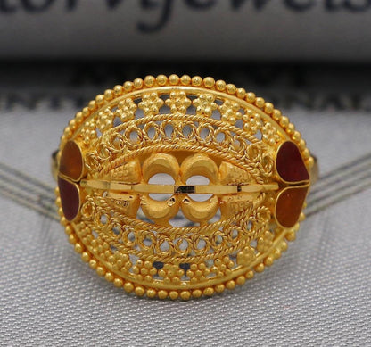 22k Gold Gold Ring, Dome Vintage Designer Unique New Solid Gold 22k Ring, Rajasthani Indian Jewelry, Filigree Oval Shape Ring, K6120