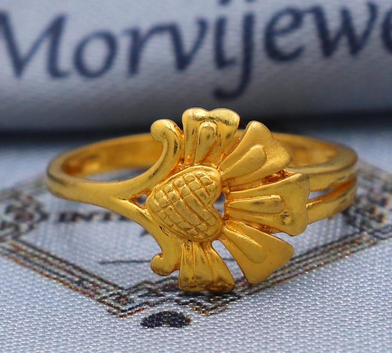 Flower 22k Gold Ring Size 6 7 8 and All Size, 22k Gold Band Ring, 22karat Gold Ring, Hand crafted Pure gold ring, K5750