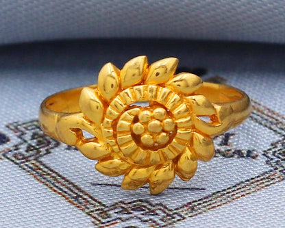 Classic 22k Yellow Gold Ring Size 6 7 8 and All Size, 22k Flower Gold Ring, Indian Gold Ring, K5709