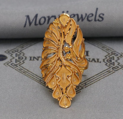 Old Style 22k Yellow Gold Ring Jewelry, Leaves Designer Ring in 22kt Gold, K6727