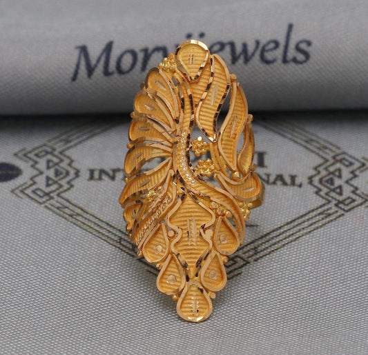 Old Style 22k Yellow Gold Ring Jewelry, Leaves Designer Ring in 22kt Gold, K6727
