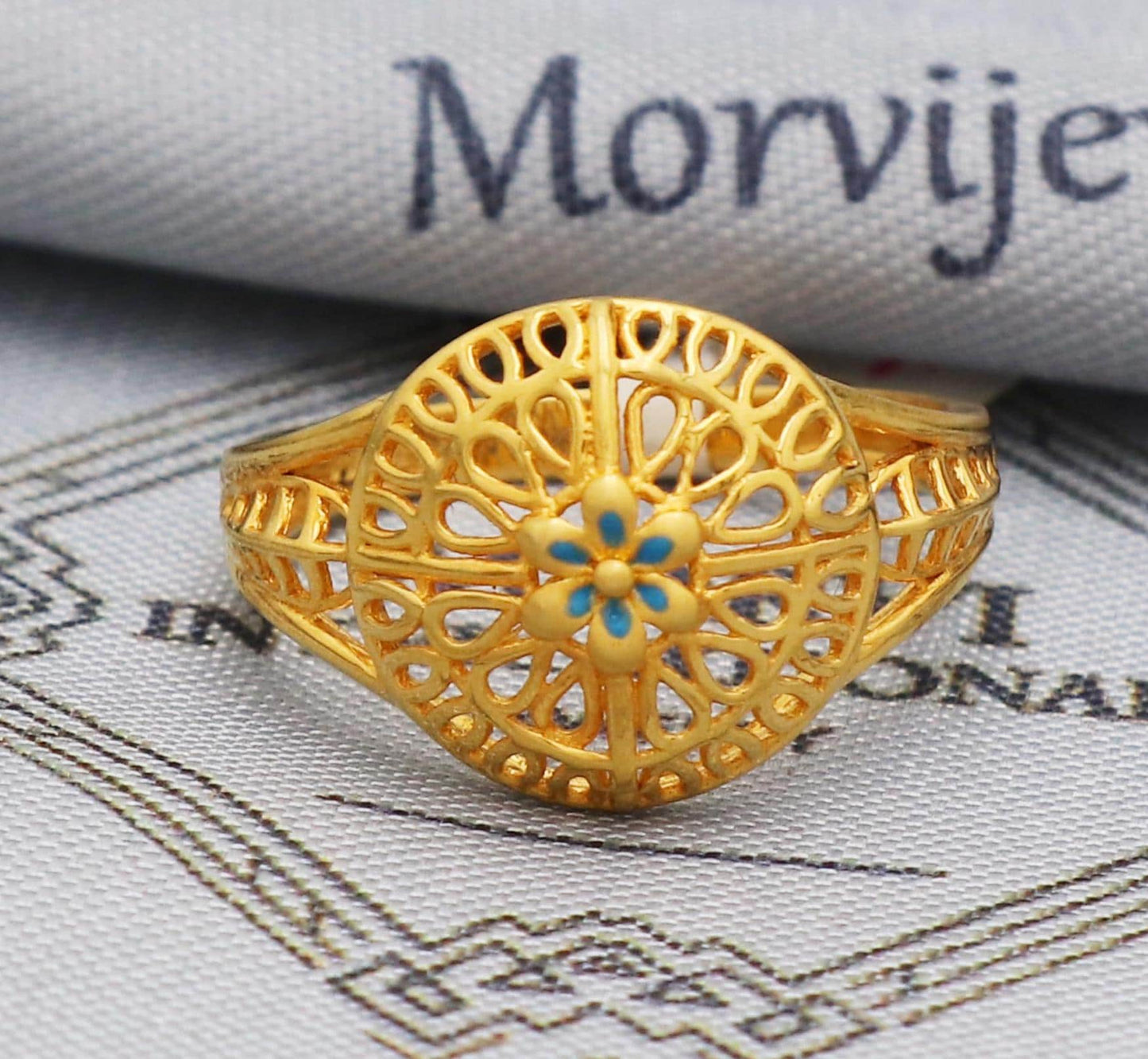 handcrafted 22k yellow gold ring filigree jewelry, 22kt solid women gold ring, All Size, K5583