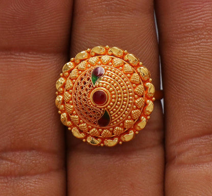 Indian Style Ring 22k Vintage Antique Ring, Meenakari Enamel Gold Ring,, Handmade Women Gold Jewelry, K6626