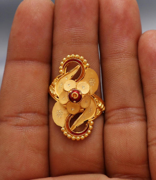 Flower 22k Yellow Gold Ring Size 10 US and All, 22kt Women Gold Ring Jewelry, Indian Vintage Design Gold Ring, Wedding Gold Ring, K6615