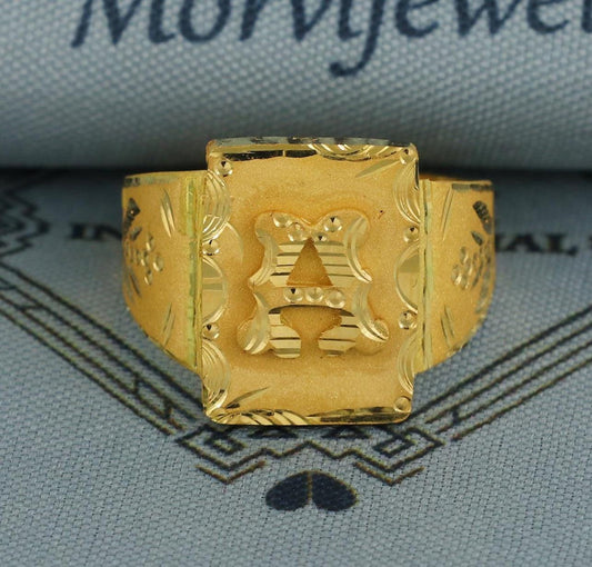 A letter 22k gold ring jewelry, 22kt handmade indian any alphabet Ring, Pure Gold Ring, Engraved Handmade Cutting Hand crafted Piece, K5976