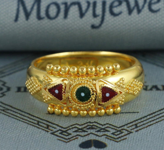 Women 18k Gold Band Vintage Designer Unique New Gold Ring, Solid Gold 22k Ring, Rajasthani Indian Jewelry