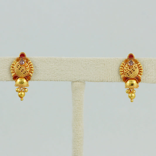 22k Yellow Gold  Earrings dangling bead, Handmade Yellow gold earrings for women, vintage antique design indian gold earrings jewelry,