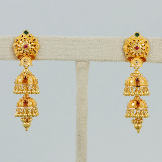 Gold Jhumka Real 22k Gold Chandelier, K4595