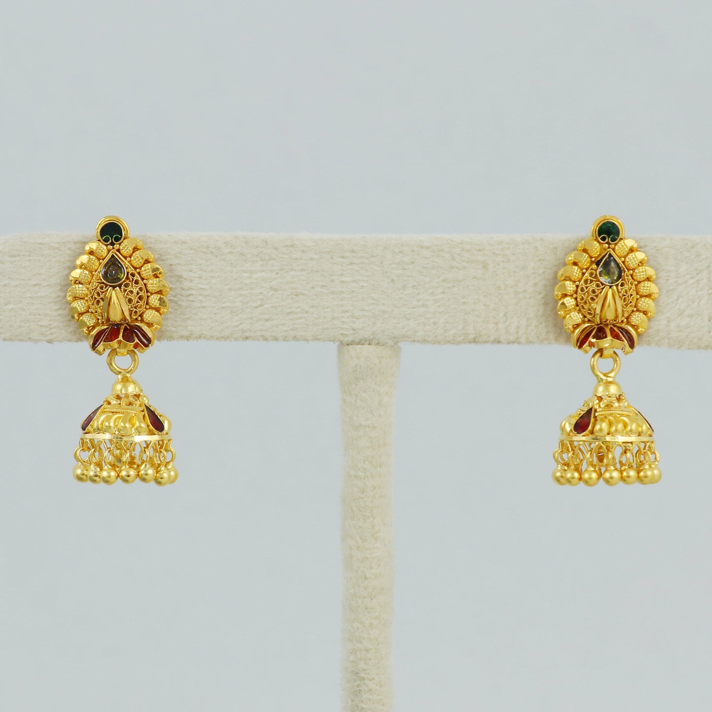Intricate 22k Yellow Gold Dangle Jhumka Earrings Handmade Jewelry for Gift, K4506