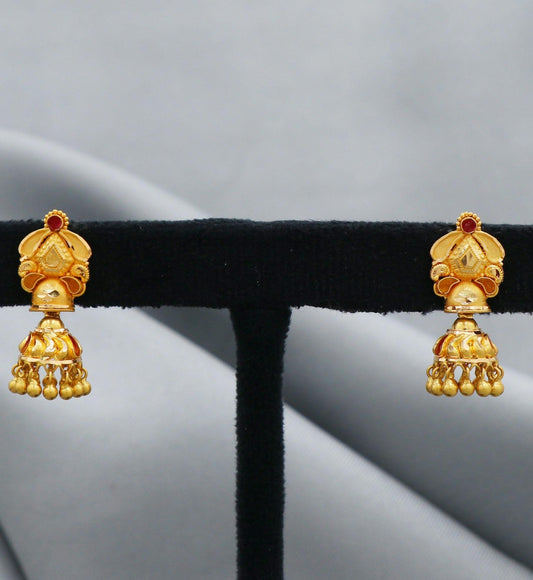 Small 22k Gold Earrings Jhumki Small Beads Indian Jewelry for women