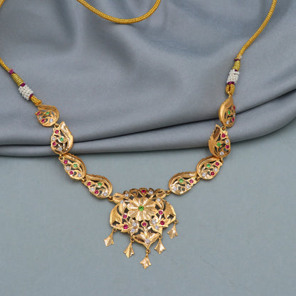 22k Necklace Hand Carved Design Gold Necklace with adjustable Cord Thread