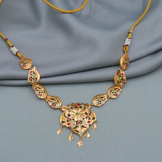 22k Necklace Hand Carved Design Gold Necklace with adjustable Cord Thread