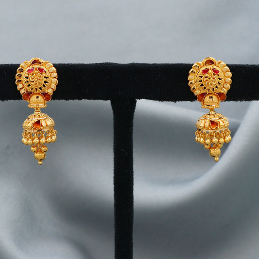 22k gold tops with jhumka with dangling chains, pure hand crafted indian women jewelry for gift
