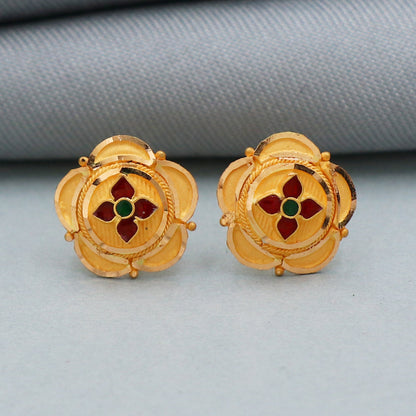 Tribes style 22k Yellow Gold Earrings Handmade Jewelry for Gift, K4389