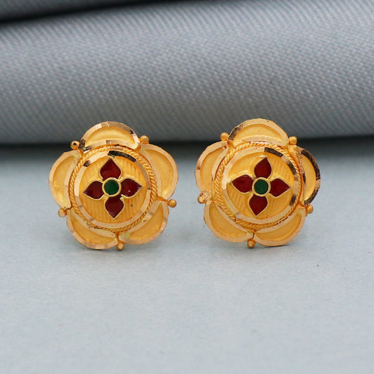 Tribes style 22k Yellow Gold Earrings Handmade Jewelry for Gift, K4389