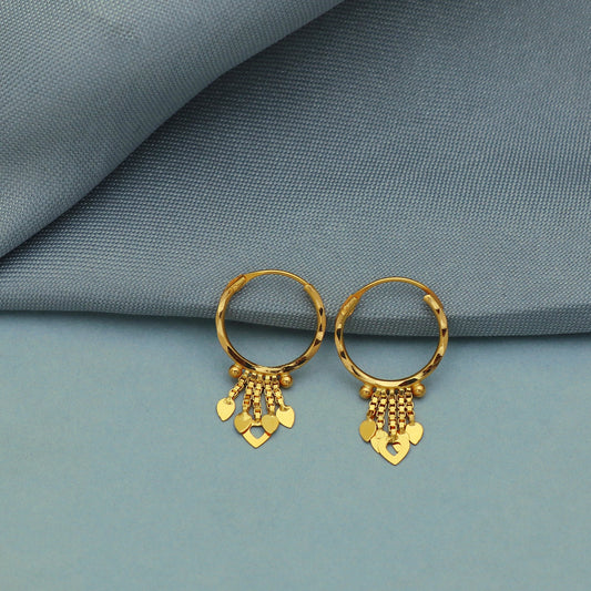 20k Yellow Gold Hoop Bali Earrings , Handmade small Yellow gold earrings for women, Valentine Day gift, hammered design indian gold earrings