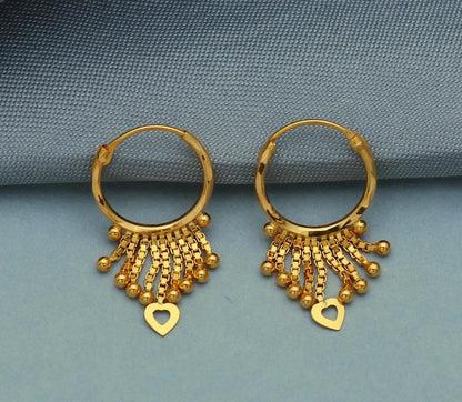 20k Yellow Gold Hoop Earrings, Handmade gold chain earrings for women, indian gold earrings jewelry, Gold chain Hoop, K3716