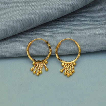 Pure 20k Yellow Gold Hoop Bali cartilage Earrings , Handmade Yellow gold chain earrings for women, dainty indian gold earrings gift