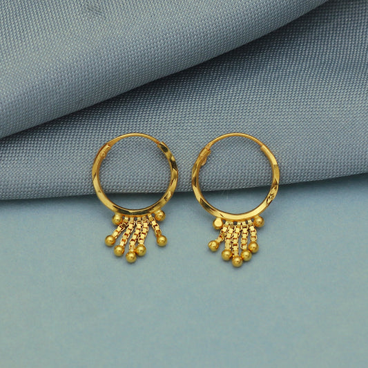 Pure 20k Yellow Gold Hoop Bali cartilage Earrings , Handmade Yellow gold chain earrings for women, dainty indian gold earrings gift