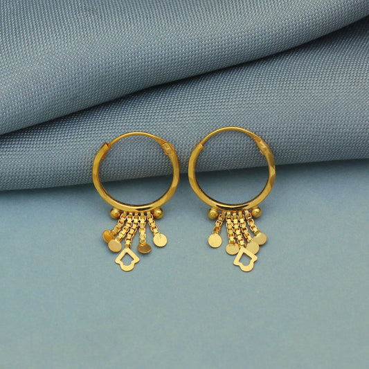 20k Yellow Gold Hoop Bali Earrings , Handmade small Yellow gold earrings for women, Valentine Day gift,  design indian gold earrings