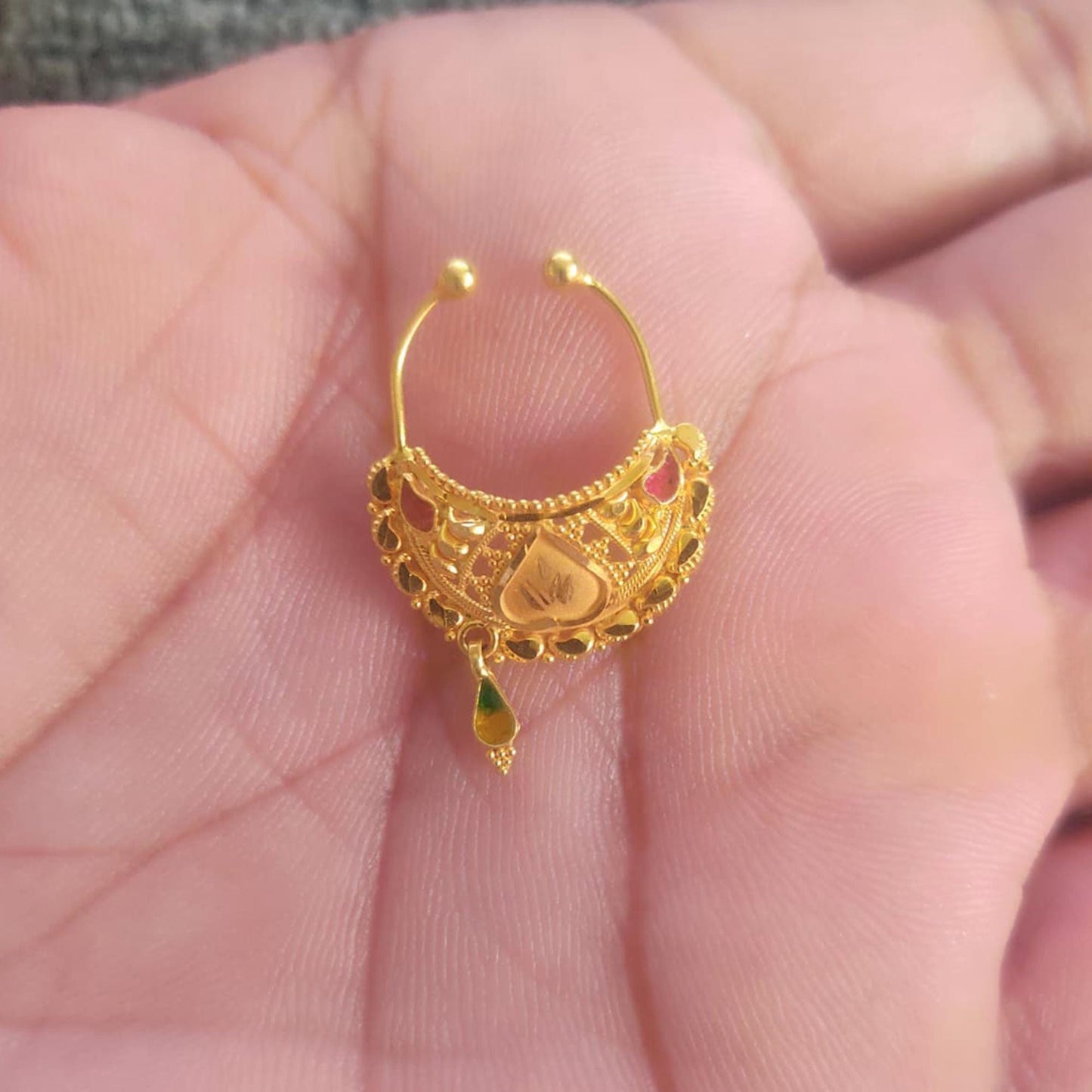 Wedding Jewelry 22k Yellow Gold Nose Ring Nath Nosepin women Jewelry from India, K6817