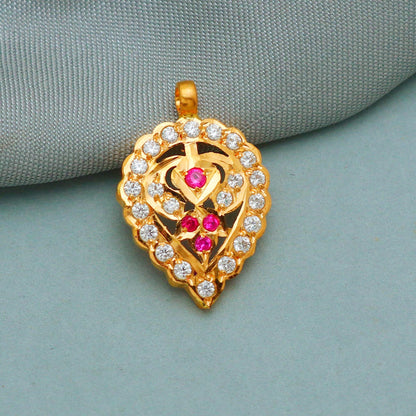 Handmade 22k Gold Women Pendant Small white and pink nags studded, Handcrafted Pear Shape Small Antique Design Jewelry