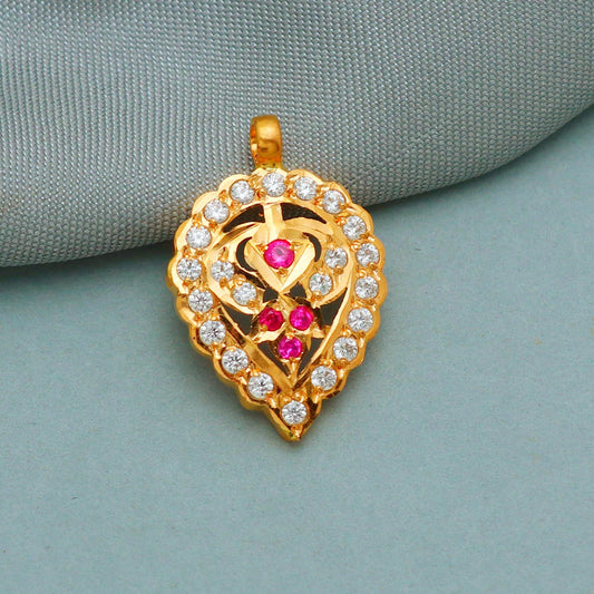 Handmade 22k Gold Women Pendant Small white and pink nags studded, Handcrafted Pear Shape Small Antique Design Jewelry