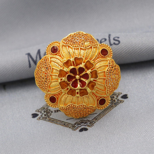 Women 22k Yellow Gold Ring Jewelry, Meenakari Gold Ring, Flower Gold Ring, K5890