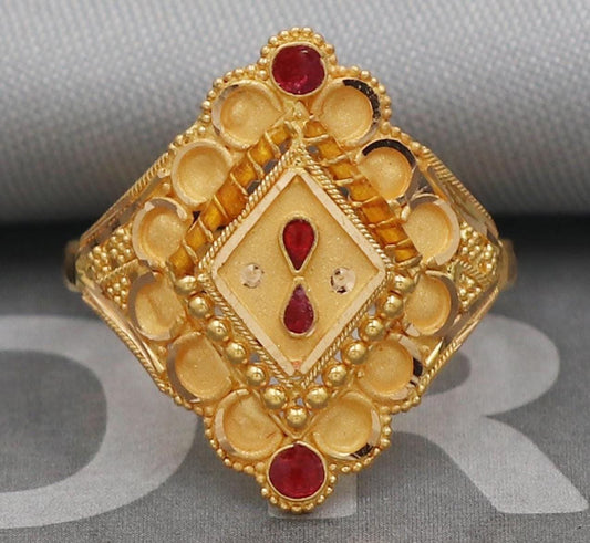 Solid Gold 22k Ring, 22k gold ring jewelry for gift, Meenakari Gold Ring, Enamel Gold Ring