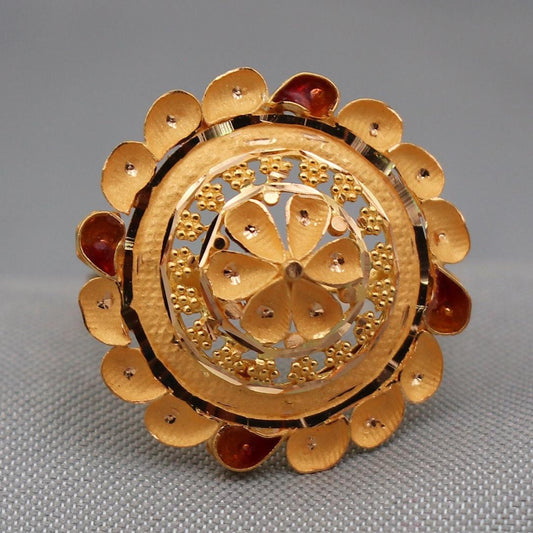 Round 22k Solid Gold Ring Jewelry, Meenakari Gold Ring, Enamel Gold Ring, Statement Pure Real Gold Ring, Indian Gold Ring, Women Gold Ring,