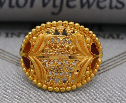 22k Gold Gold Ring, Dome Vintage Designer Unique New Solid Gold 22k Ring, Rajasthani Indian Jewelry, Filigree Oval Shape Ring, K6124