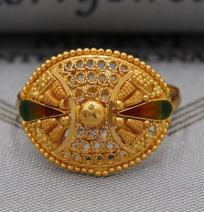 Women 22k Gold Dome Vintage Designer Unique New Gold Ring, Solid Gold 22k Ring, Rajasthani Indian Jewelry, Filigree Oval Shape Ring, K6119