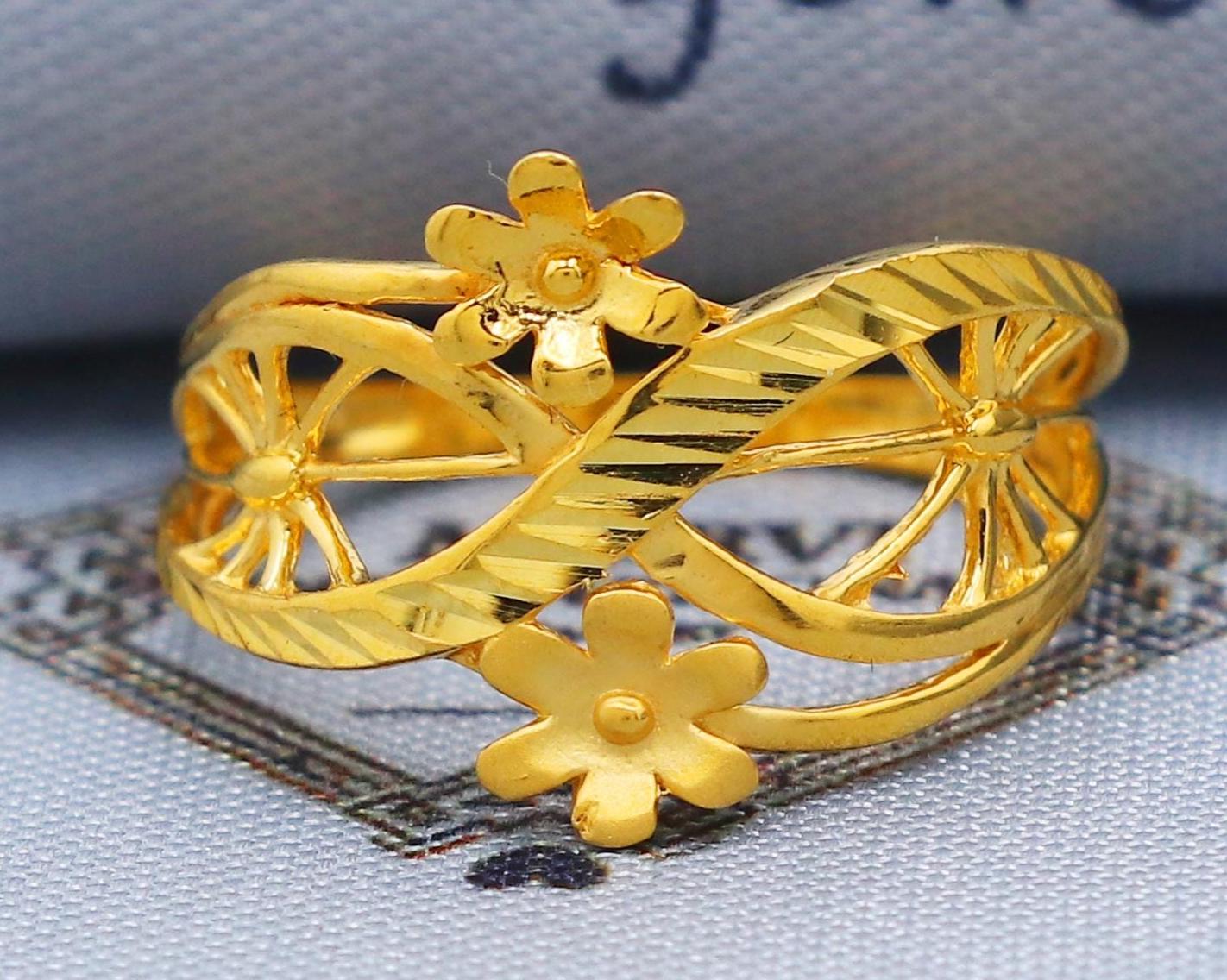 Fine 22k Yellow Gold Ring Size 6 7 8 and All Size, 22k Gold Flower Ring, 22karat Gold Ring, Hand crafted Pure gold ring, K5734
