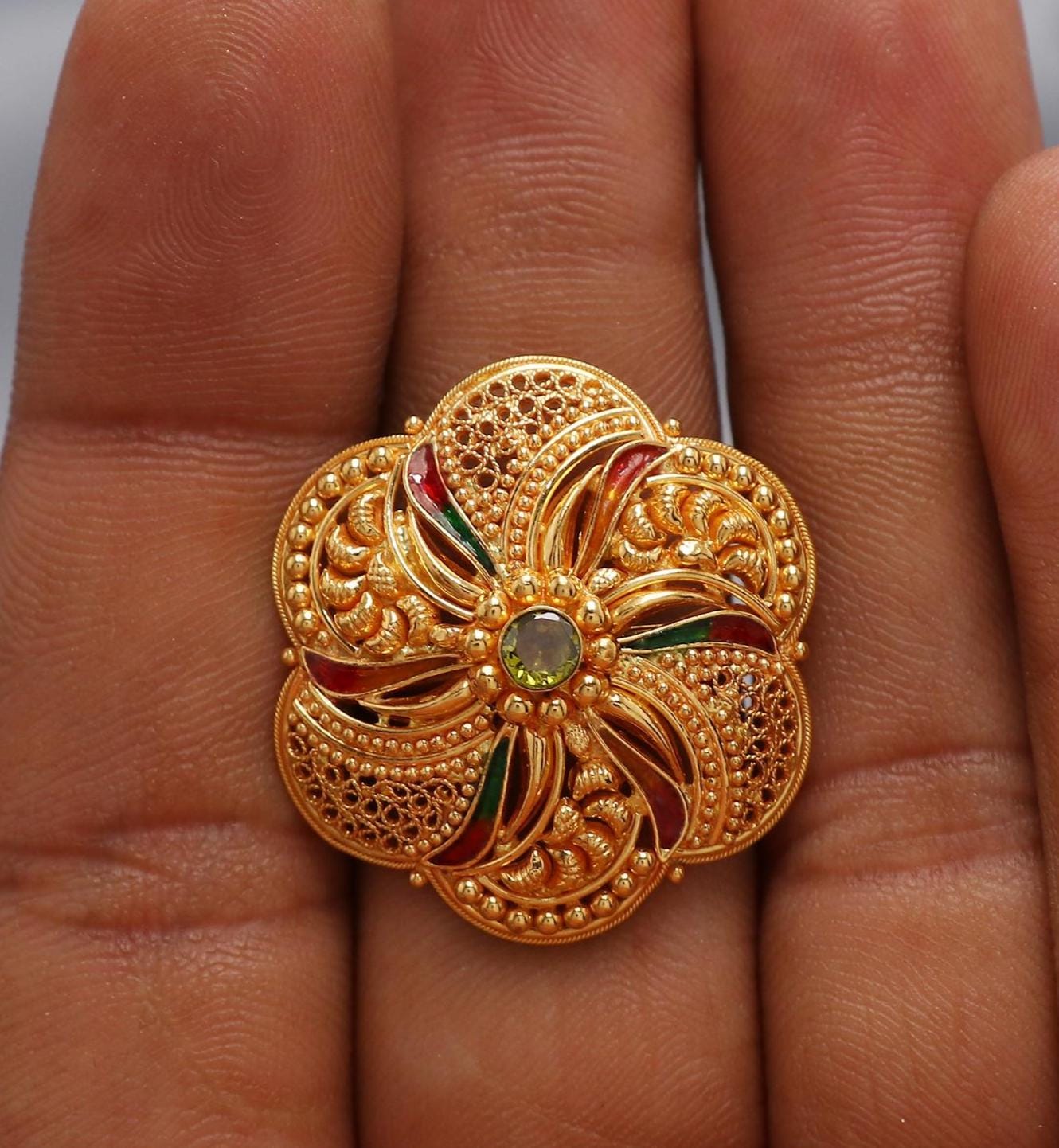 22k Yellow Gold Filigree Ring Size 8 US and All, Women Gold Ring Jewelry, Indian Designer Gold Ring, Wedding Gold Handmade Ring, K6623