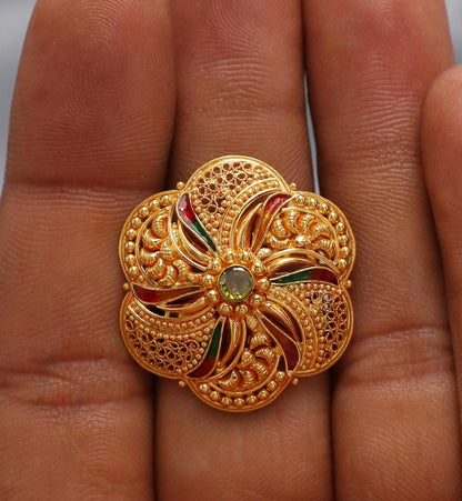 22k Yellow Gold Filigree Ring Size 8 US and All, Women Gold Ring Jewelry, Indian Designer Gold Ring, Wedding Gold Handmade Ring, K6623
