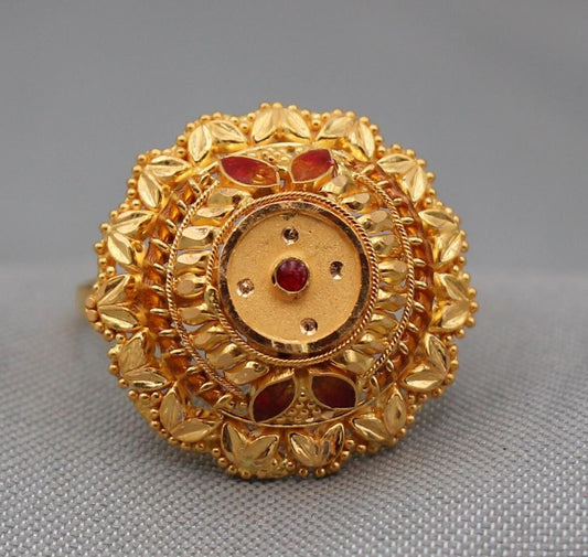 Leaves round 22k solid gold indian ring, k2357