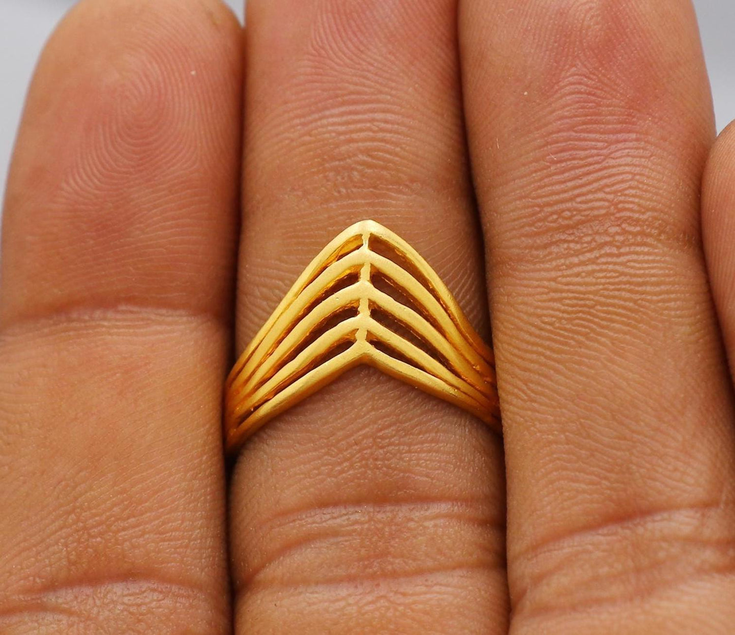 Chevron 22k 22kt Solid Yellow Gold Handmade Ring Jewelry, K6219