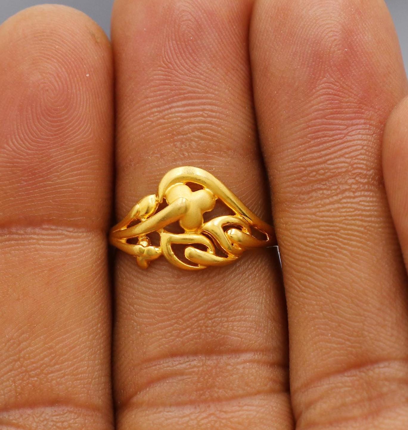 22k 22kt Solid Yellow Gold Handmade Floral Design Ring Jewelry, K6216