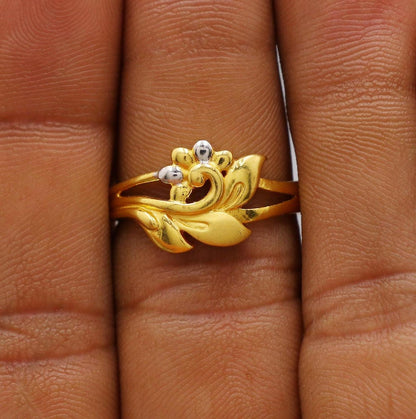 Peacock Bird solid 22k Yellow Gold Handmade Ring Jewelry, K6191